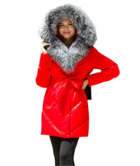 Genuine Silver Fox Fur Down Fill Coat Vinyl Finish Alaska® Outerwear Company