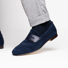 16-672-NVY Tippa Suede & Calfskin Penny Loafers Navy