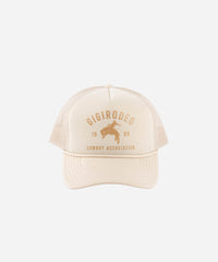 Beige cap with 'Gigirodeo Cowboy Association' text and logo on a white background