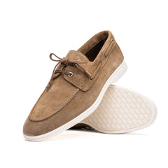 16-675-TPE VENICE Italian Sueded Goatskin Boat Shoes, Taupe