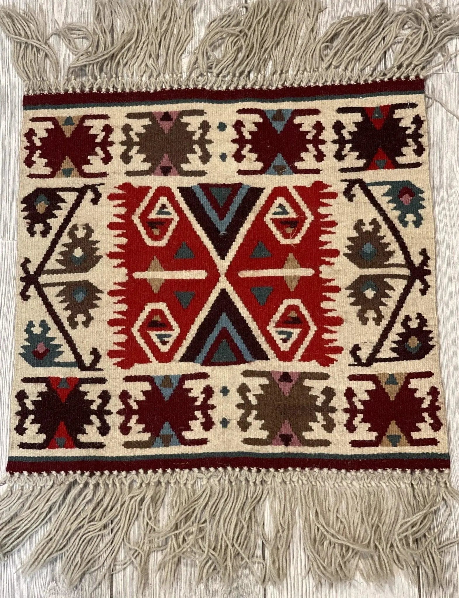 Vintage Navajo Like Bulgarian Wool Kilim Display Rug 1'8''x1'7'' Rugistan
