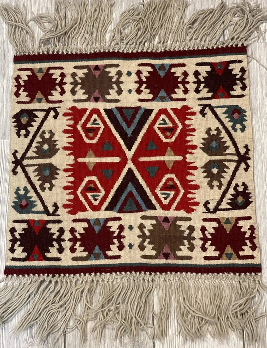 Vintage Navajo Like Bulgarian Wool Kilim Display Rug 1'8''x1'7'' Rugistan