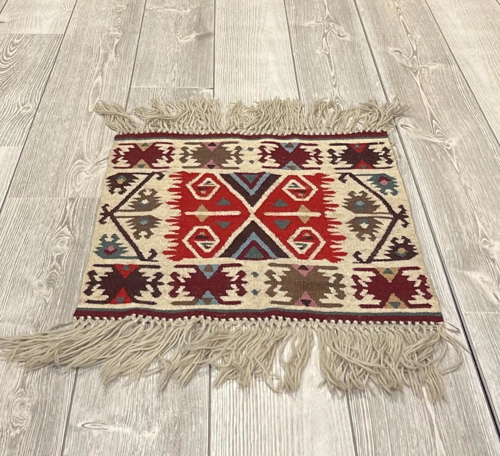 Vintage Navajo Like Bulgarian Wool Kilim Display Rug 1'8''x1'7'' Rugistan