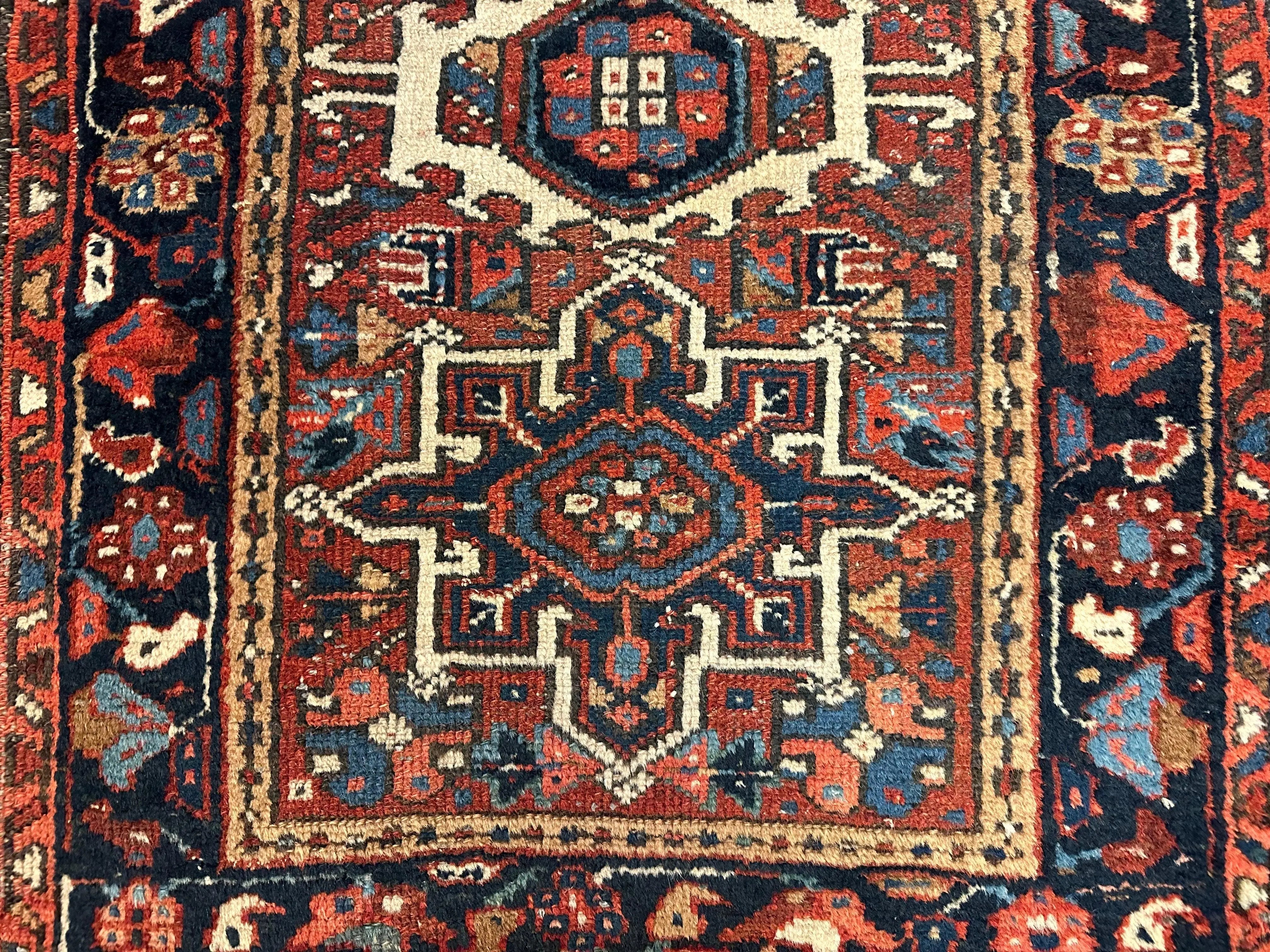Vintage Persian Karaja Heriz Runner 24”x33” Rugistan