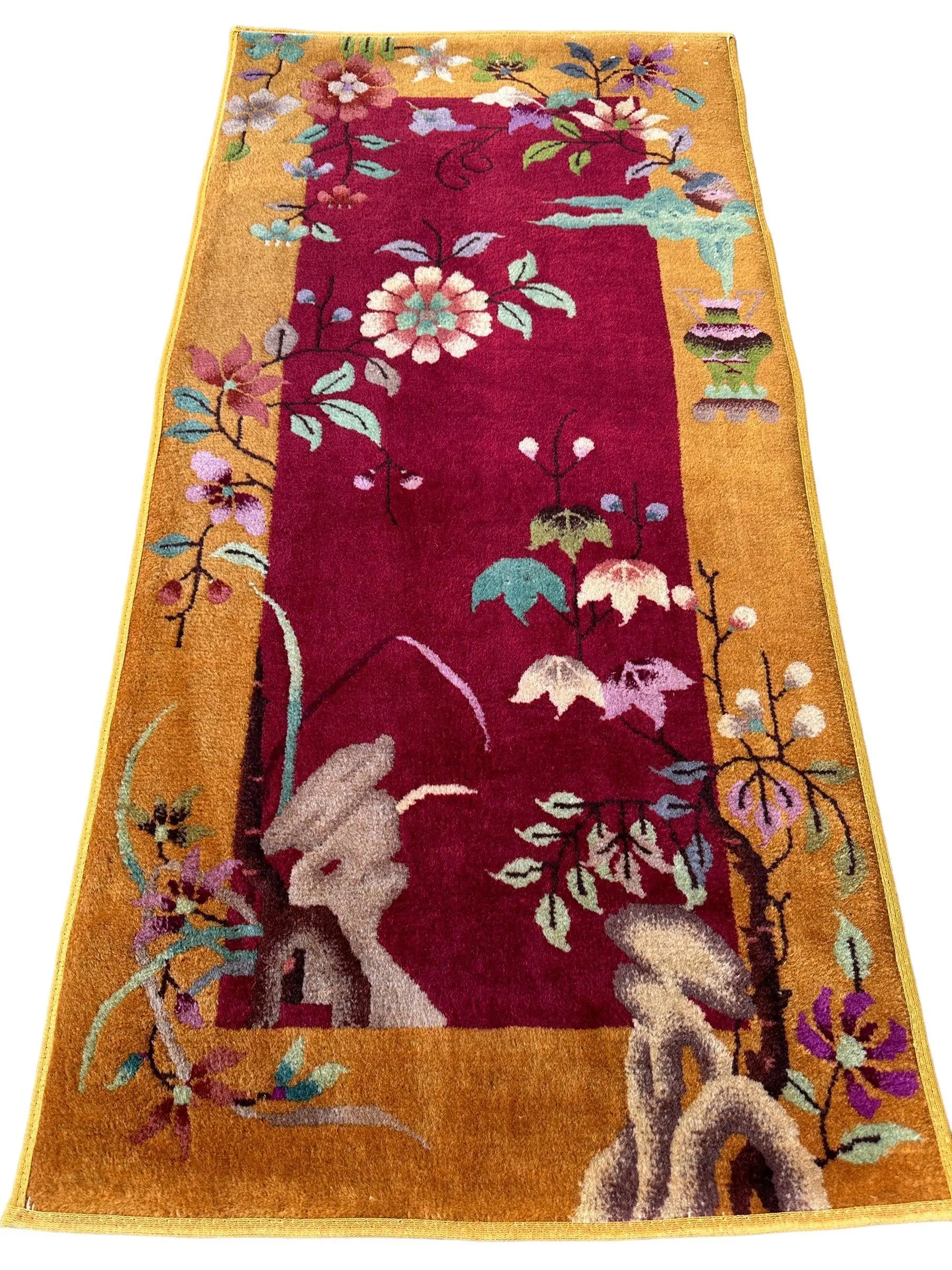Vintage Small Art Deco Chinese Rug 22” x 47” Rugistan