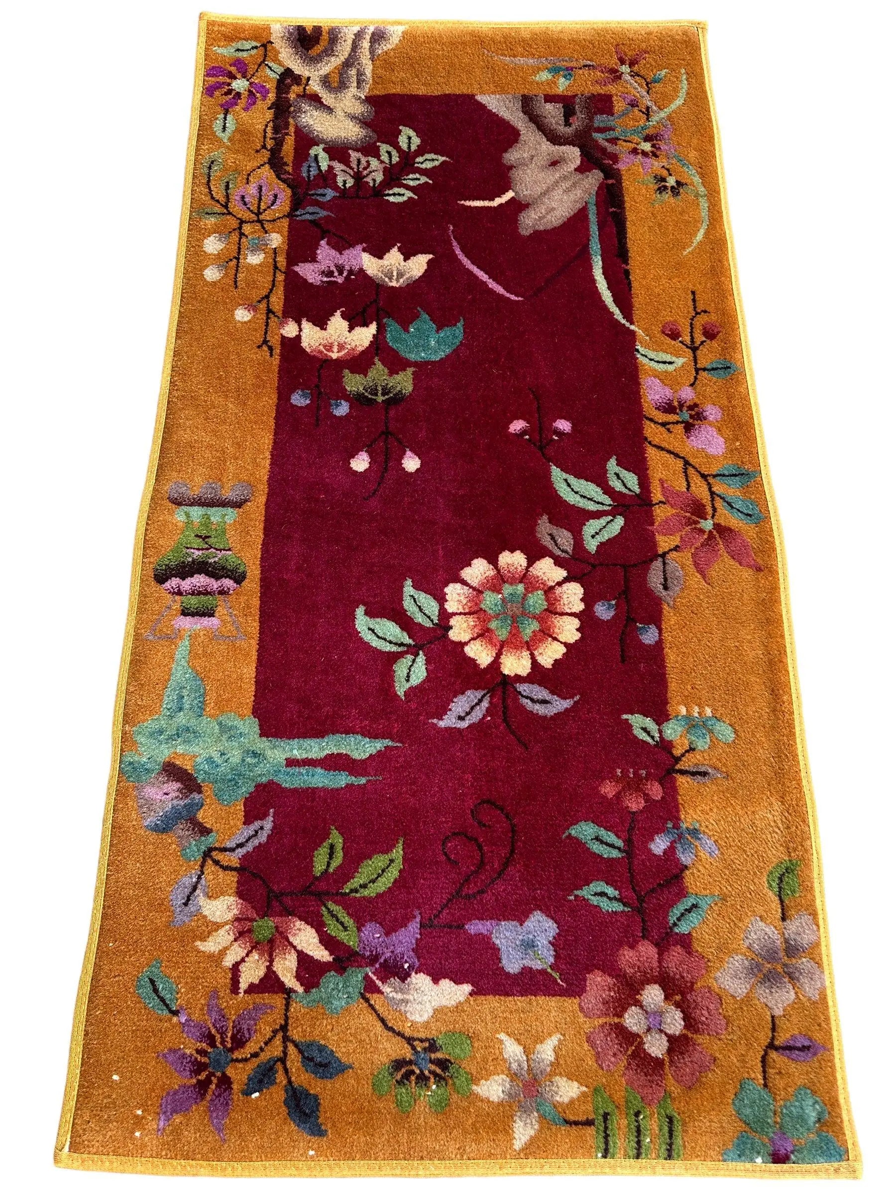 Vintage Small Art Deco Chinese Rug 22” x 47” Rugistan
