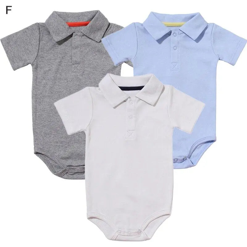 Fashionable Button-Down Collar Bodysuit Set | Unisex Baby Bodysuits