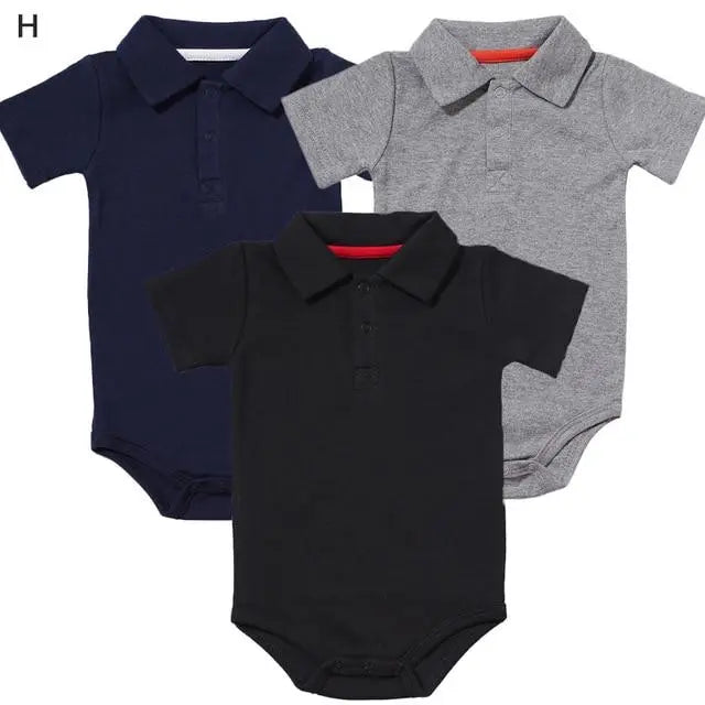 Fashionable Button-Down Collar Bodysuit Set | Unisex Baby Bodysuits