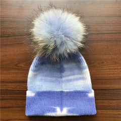 Multicolor Cashmere Wool Blend Knitted Winter Hat with Fur
