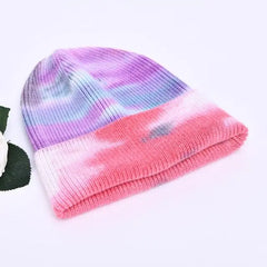 Multicolor Cashmere Wool Blend Knitted Winter Hat with Fur