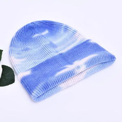 Multicolor Cashmere Wool Blend Knitted Winter Hat with Fur