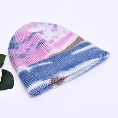 Multicolor Cashmere Wool Blend Knitted Winter Hat with Fur