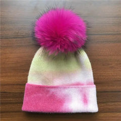 Multicolor Cashmere Wool Blend Knitted Winter Hat with Fur