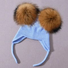 Unisex Wool Hat with Raccoon Fur Pom-Pom | Cozy & Chic