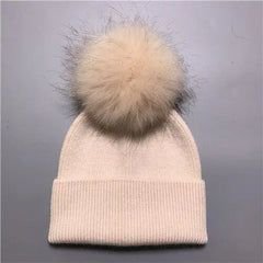 Women's wool hat with a pom-pom made of natural angora rabbit fur - Family Shopolf