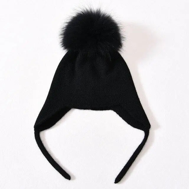 Wool Winter Hat with Raccoon Fur Pom-Pom | Unisex & Cozy