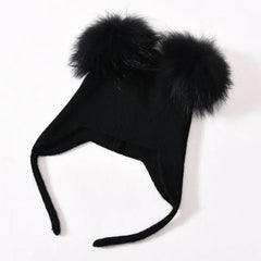 Unisex Wool Hat with Raccoon Fur Pom-Pom | Cozy & Chic