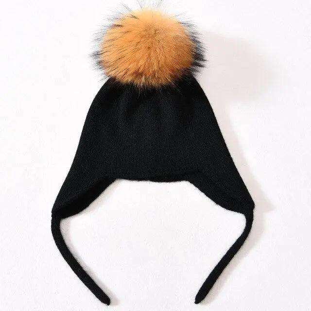 Wool Winter Hat with Raccoon Fur Pom-Pom | Unisex & Cozy