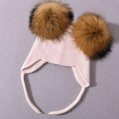 Unisex Wool Hat with Raccoon Fur Pom-Pom | Cozy & Chic