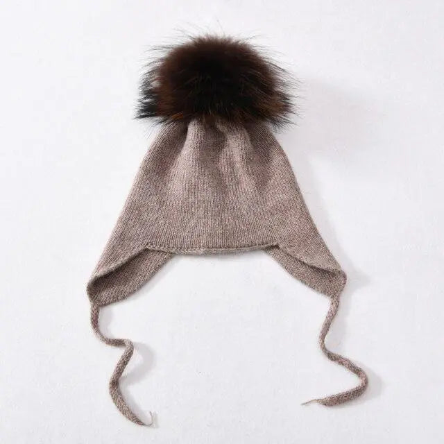 Wool Winter Hat with Raccoon Fur Pom-Pom | Unisex & Cozy