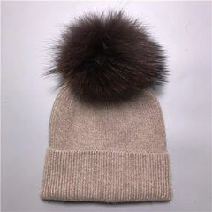 Women's wool hat with a pom-pom made of natural angora rabbit fur - Family Shopolf