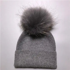 Women's wool hat with a pom-pom made of natural angora rabbit fur - Family Shopolf