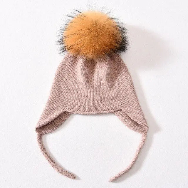 Wool Winter Hat with Raccoon Fur Pom-Pom | Unisex & Cozy