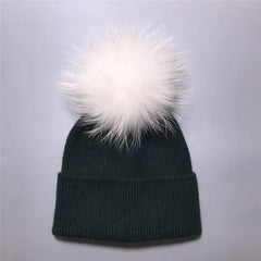 Women's wool hat with a pom-pom made of natural angora rabbit fur - Family Shopolf