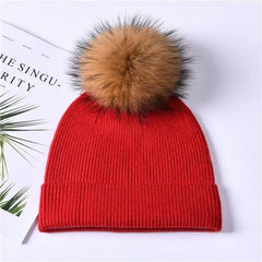 Women's wool hat with a pom-pom made of natural angora rabbit fur - Family Shopolf