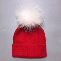 Women's wool hat with a pom-pom made of natural angora rabbit fur - Family Shopolf