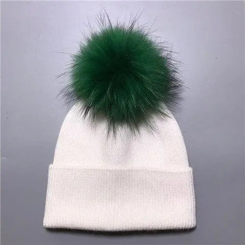 Women's wool hat with a pom-pom made of natural angora rabbit fur - Family Shopolf