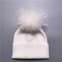 Women's wool hat with a pom-pom made of natural angora rabbit fur - Family Shopolf