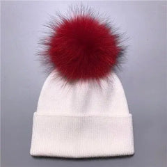 Women's wool hat with a pom-pom made of natural angora rabbit fur - Family Shopolf