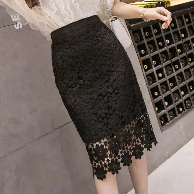 Lace Midi Skirt | Cotton Blend with Empire Waistline
