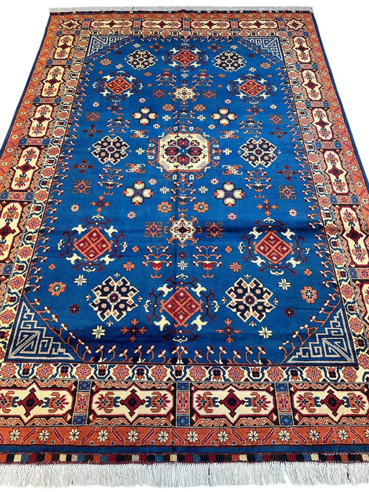 Hand-Knotted Afghan Kazak Rug – 6'6" x 9'7" – Vibrant Geometric Design in 100% Wool Rugistan