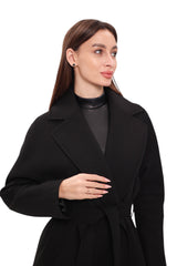 Cambridge Comfort Wraparound Wool Cashmere Coat in Black