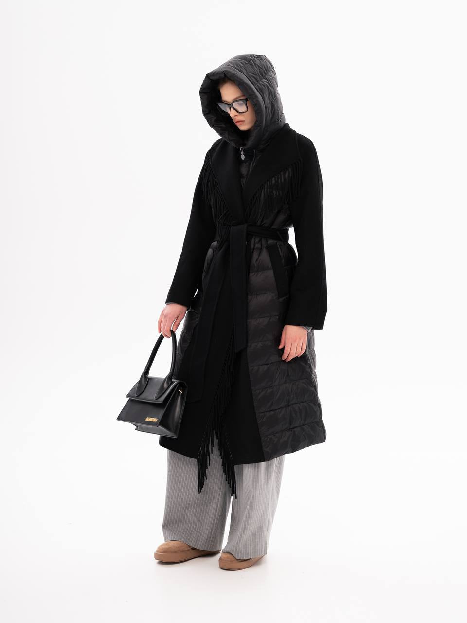 Kennedy Fringe Luxe Down Wool Blend Coat in Black Alaska® Outerwear Company
