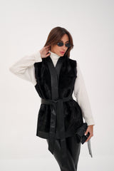 Genuine Mink Fur Leather Trim Wool Vest Alaska® Outerwear Company