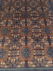 Hand-Knotted Afghani Bukharayi Rug | 6'7" x 10' Wool Area Carpet – Traditional Geometric Design Rugistan