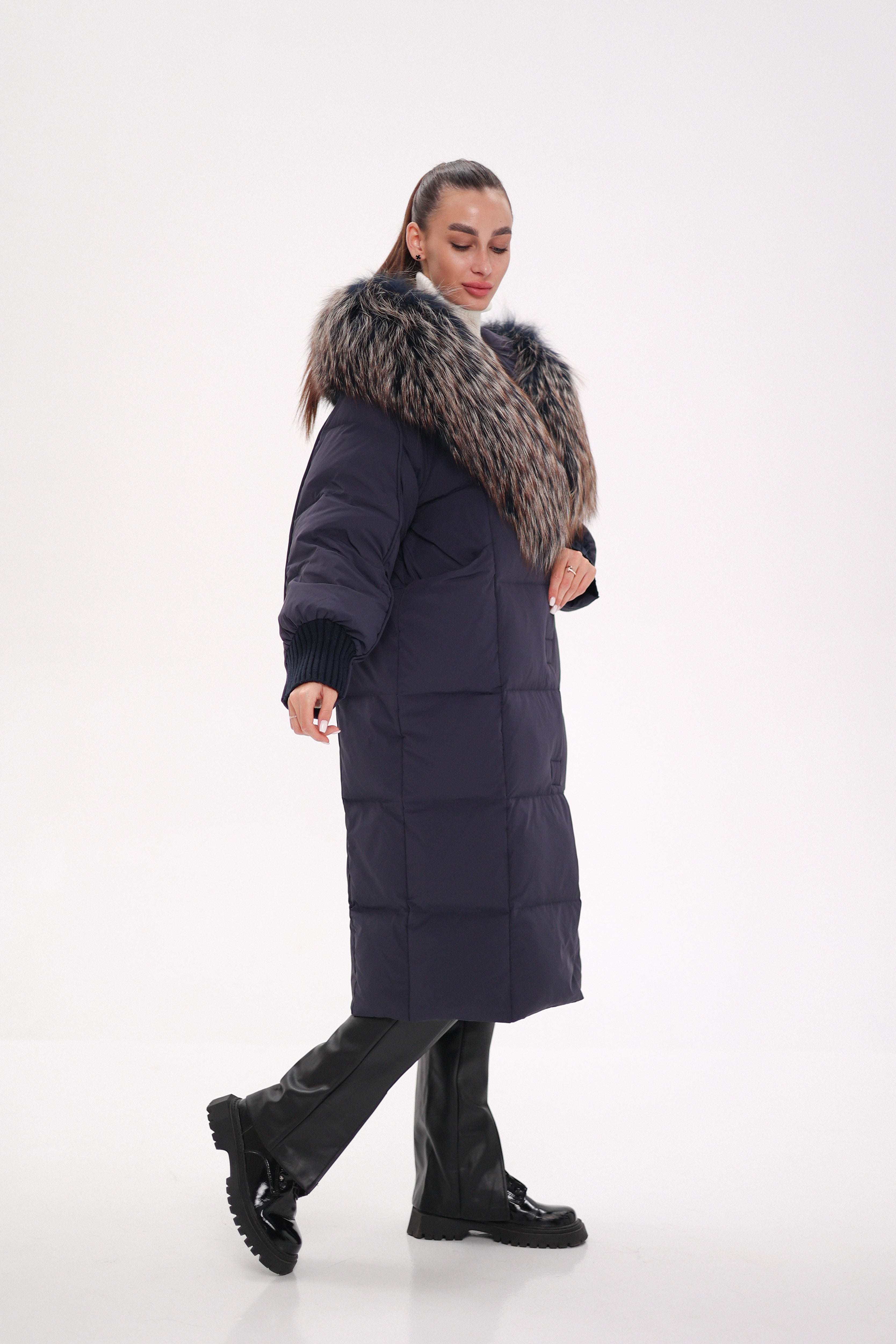 Rei Genuine Fur Trim Hooded Down Coat in Navy Alaska® Outerwear Company