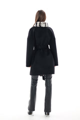 Genuine  French Orylag Fur Italian Cashmere Wool Coat 85cm