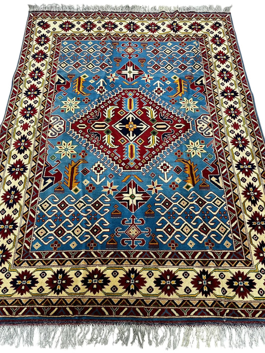Hand-Knotted Afghani Kazak Wool Rug – 5’0″  x  6’10″ Rugistan