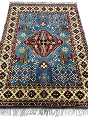 Hand-Knotted Afghani Kazak Wool Rug – 5’0″  x  6’10″ Rugistan