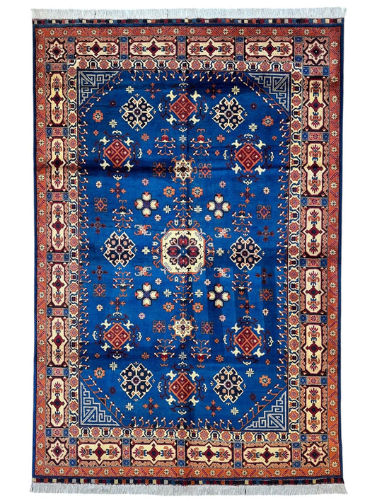 Hand-Knotted Afghan Kazak Rug – 6'6" x 9'7" – Vibrant Geometric Design in 100% Wool Rugistan