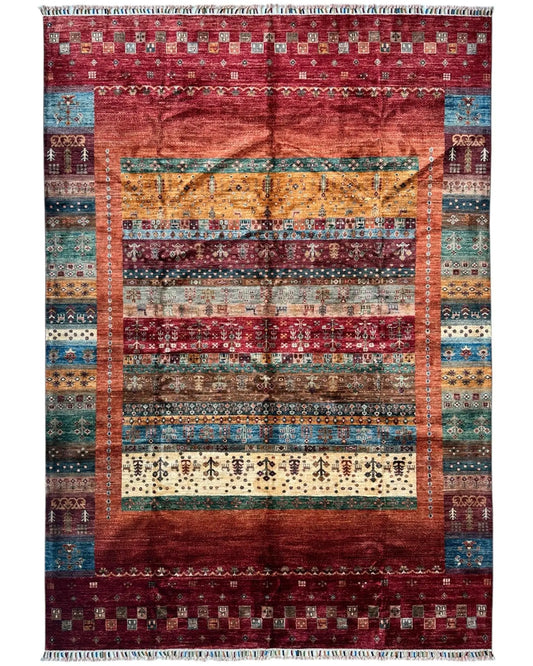 Afghani Khorjin Wool Rug – 7' x 9'10" – Vibrant Geometric & Tribal Patterns Rugistan