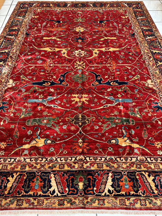 Hand-Knotted Afghani Bidjar Wool Rug – 9’x12’6” – Intricate Geometric & Floral Motifs Rugistan