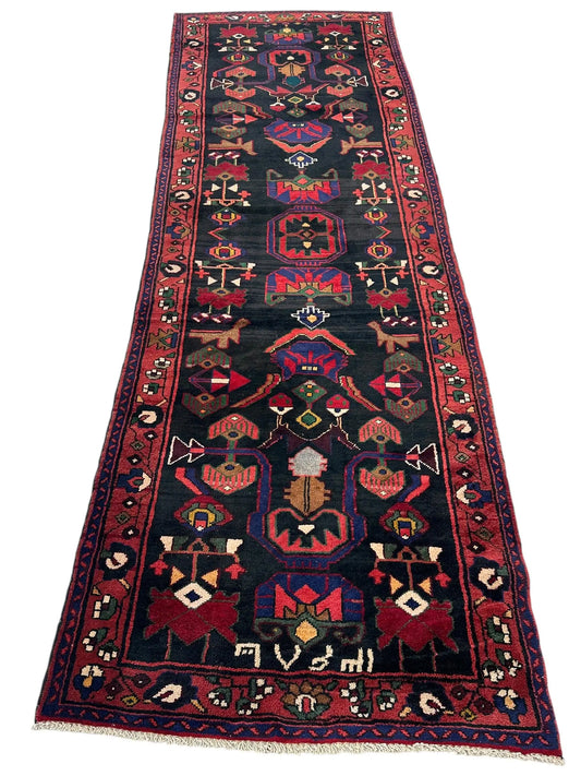 Hand-Knotted Persian Hamadan Runner - 3'6" x 10' | Tribal Wool Rug Rugistan