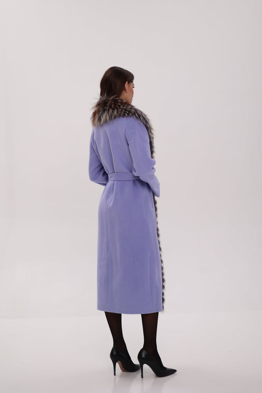 Genuine Silver Fox Virgin Wool Wrap Coat in Lavender Alaska® Outerwear Company