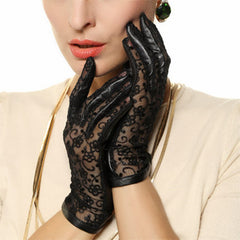 Lace-topped leather gloves