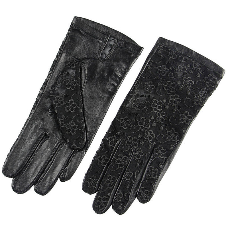 Lace-topped leather gloves